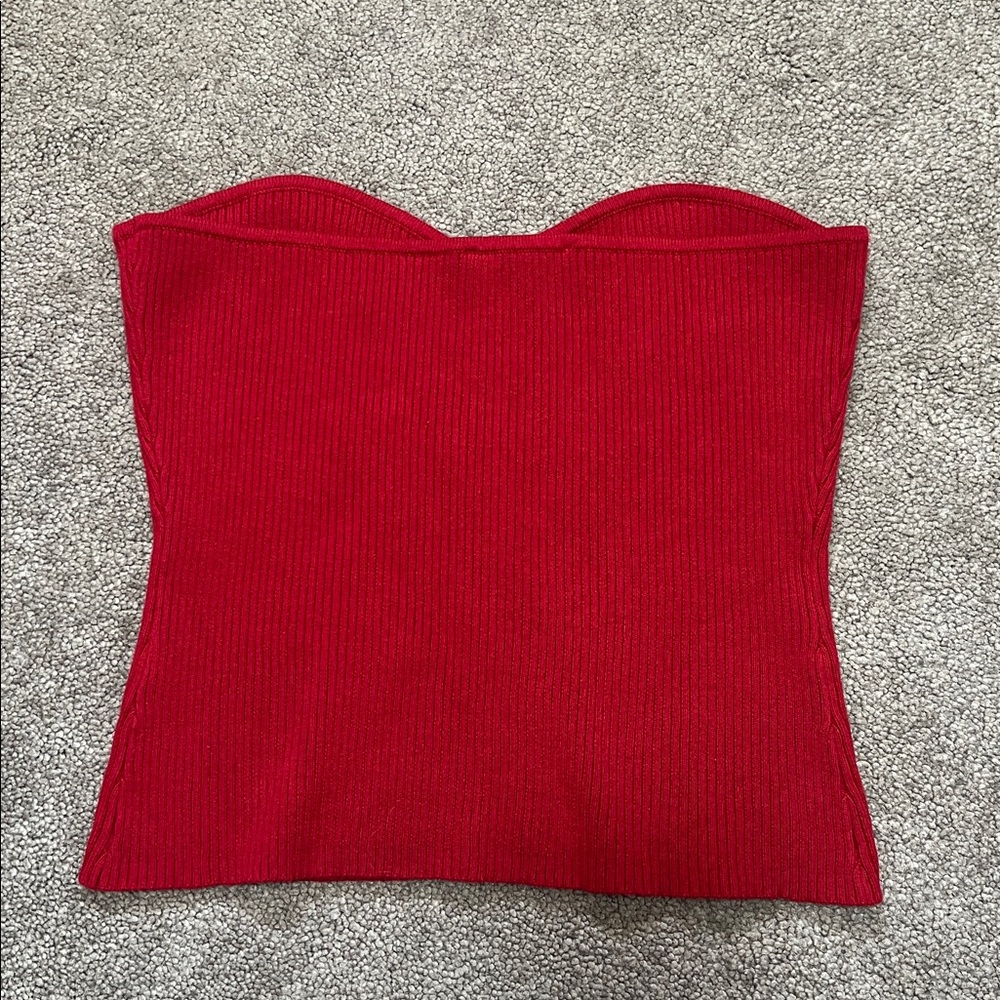 Reformation Red Strapless Ribbed Crop Top - Picture 4 of 6